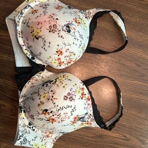 Torrid Black and White Bra with Floral Print with Skulls Push Up Bra